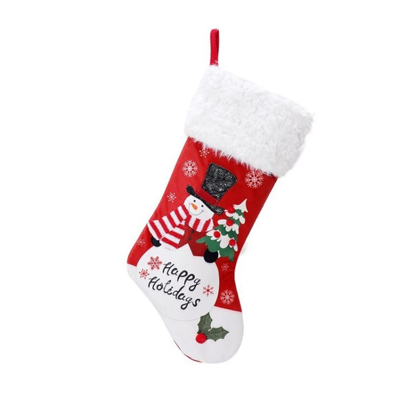 Santa Claus Snowman Christmas Sock Stocking Gift Bag Xmas Christmas Tree Decor Hanging Ornament - Red