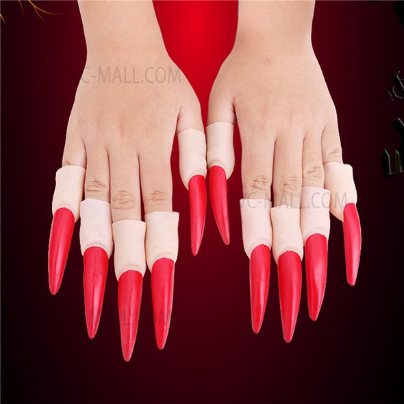 10PCS Halloween Scary Fake Witch Finger Claw Nails Creepy for Halloween Costume Party Festivals - Black