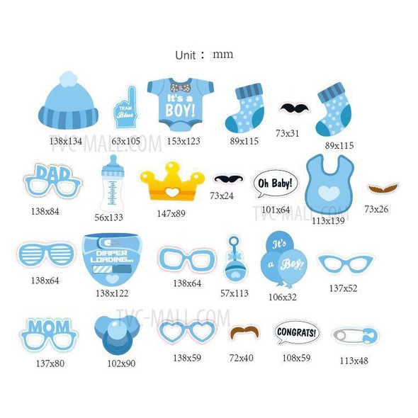 27PCS Photo Booth Props Feeding Bottle Mustache Glasses DIY Kit for Baby Birthday Party - Blue