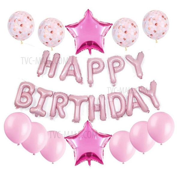 25Pcs/Set Happy Birthday Banner Balloons Foil Letters Balloons Banner for Birthday Party Decoration - Pink