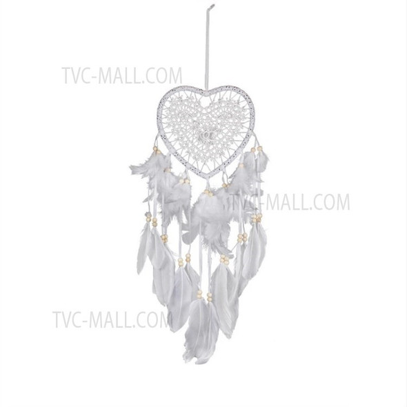 MS0077A Romantic Ornaments Creative Hollow Out Love Heart Dream Catcher with Feather -  White/without LED Light