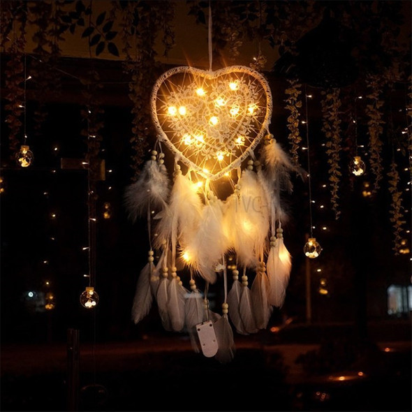 MS0077ACD Wall Hanging Piece LED Light Ornament Love Heart Dream Catcher Christmas Decor - White/with Lights
