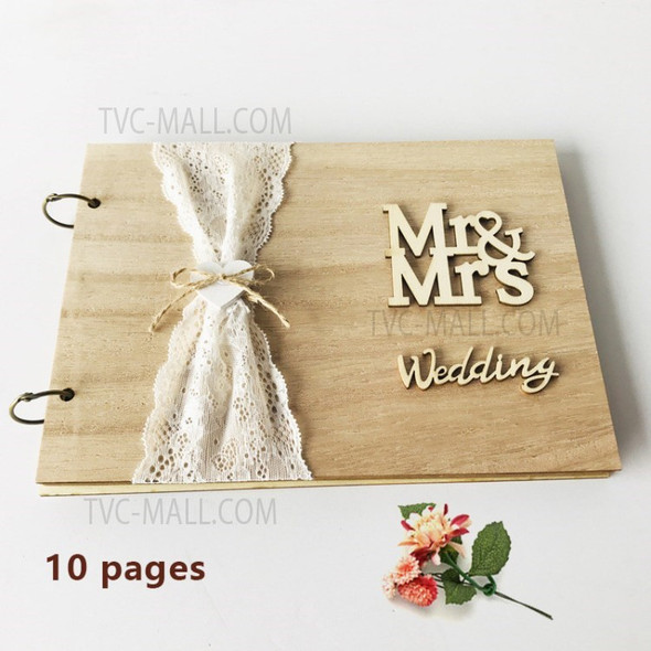 MR MRS Wedding Guest Book Wooden Photo Album Guest Sign In Book - Lace/10 Pages