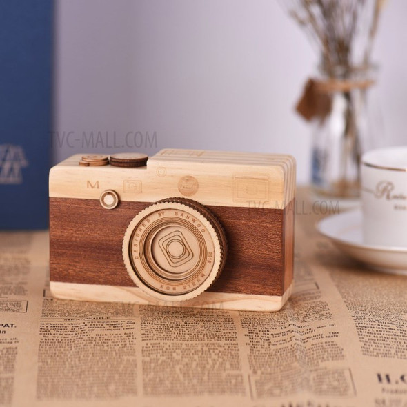 Retro Camera Design Wooden Music Box Classical Melody Christmas Festival Musical Gift Decoration Craft