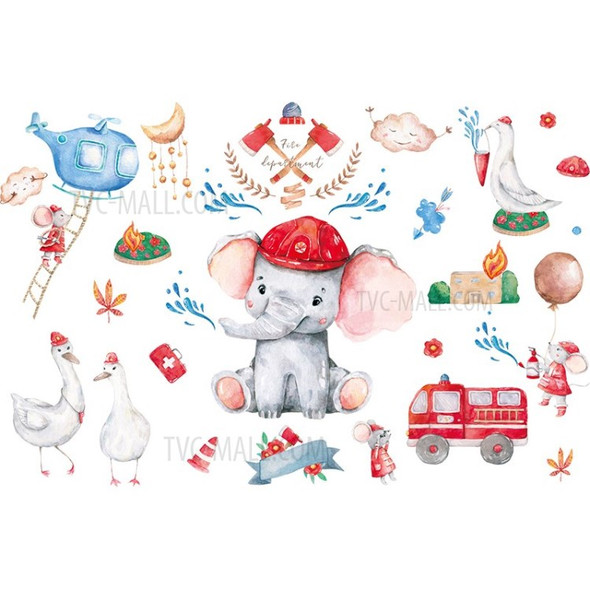 110*70cm Firemen Elephant Wallpaper Background Decal Wall Sticker