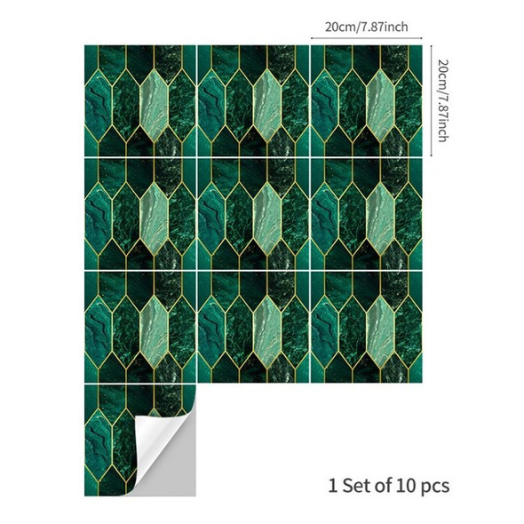 10Pcs Green Tile Wall Stickers Bathroom Kitchen Wallpaper Decal - 20 x 20cm