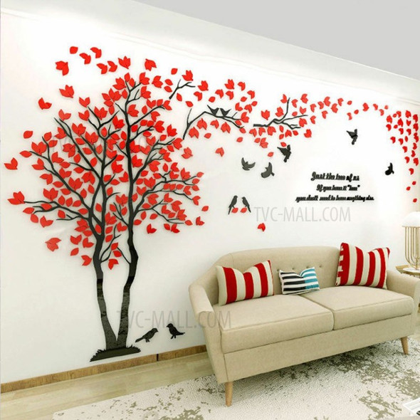 For Home Living Room 3D Acrylic Tree Wall Sticker Background Wallpaper  Decor - Black Branch+Red Leaf/XL+Left