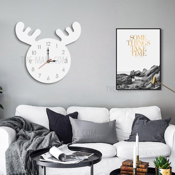 Cute Moose Decorative Quartz Wall Clock Battery Operated Silent Clock for Living Room, Bedroom - White
