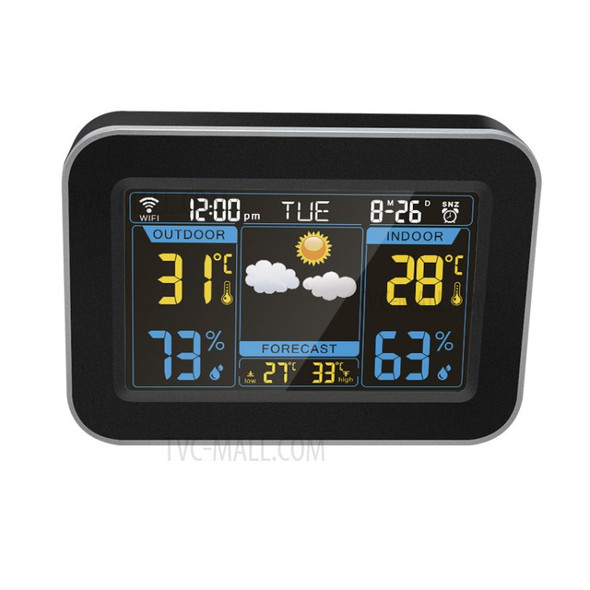 Intelligent WiFi Electric Clock Temperature Humidity Display Alarm with Backlight and Color Display - Black