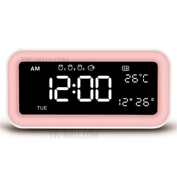 Dual USB Charging Dimmable Light Music Snooze Function Radio Alarm Clock - Pink