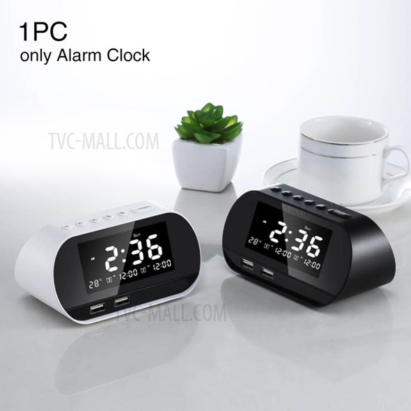 T2 Multifunctional Dual USB Phone Charger FM Radio Perpetual Calendar LCD Display Alarm Clock, CE Certificated - Black/US Plug