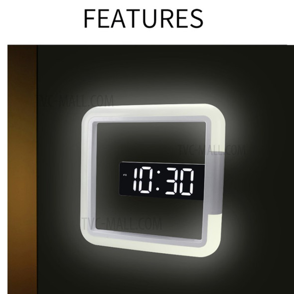 TS-S28 Square Digital Wall Clock Alarm Mirror Hollow 7 Colors Temperature Night Light with Remote Control