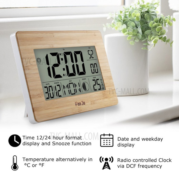 FANJU FJ3530 Desktop Temperature Humidity Digital Alarm Clock Multi-functional Clock with Perpetual Calendar/Weather Forecast - Yellow