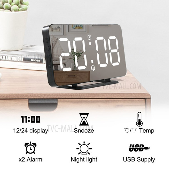 FJ-3216 LED Screen Mirror Alarm Clock Tabletop Wall-mounted Snooze Temperature Digital Clock (without Battery)
