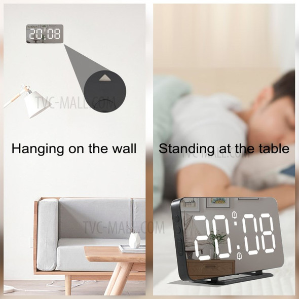 FJ-3216 LED Screen Mirror Alarm Clock Tabletop Wall-mounted Snooze Temperature Digital Clock (without Battery)