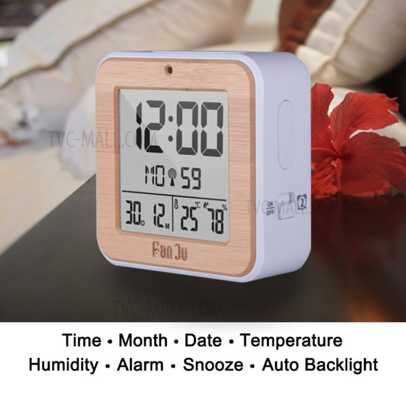 FANJU FJ3533 Digital Alarm Clock LED Temperature Humidity Dual Alarm Auto Backlight Snooze Thermometer Desktop Table Clock - Yellow