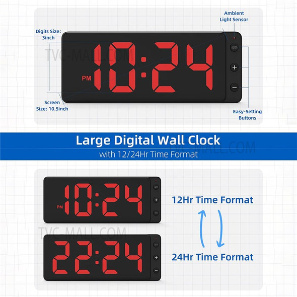 LIELONGREN F0789 Wall-mounted Clock Desktop Standing Clock Large Screen Display Digital Wall Clock for Home Office Classroom - Red