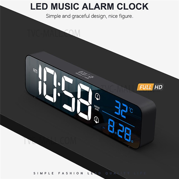 LD8810-2 Smart LED Music Alarm Clock Bedside Digital Clock with 5 Levels Brightness Adjustable Wall-mounted Mirror Clock - Black