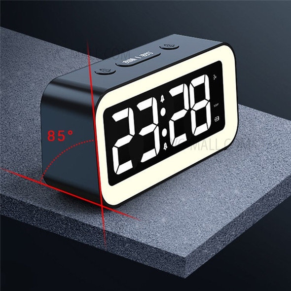 FY302 Digital Alarm Clock Voice Control Time Display LED Light Makeup Mirror for Office Home - White