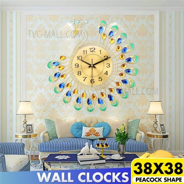JT18116 Peacock Wall Clock with Silent Movement 38x38cm Modern Art Decorative Digital Clock for Living Room Bedroom Office Space
