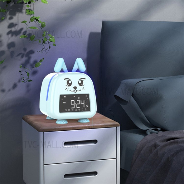 JS2726C Cute Rabbit Digital Clock Children Sleep Training Alarm Kids Bedside LED Night Light Wake Up Clock - Baby Blue