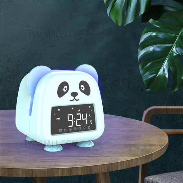 JS2726E Cute Cartoon Panda Kids Digital Clock Children Sleep Training Alarm Clock with LED Night Light - Baby Blue