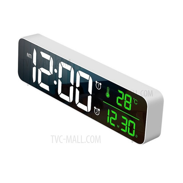 Digital Alarm Clock LED Date Thermometer Display 2 Alarm Settings Plug-in Brightness Dimmer - White