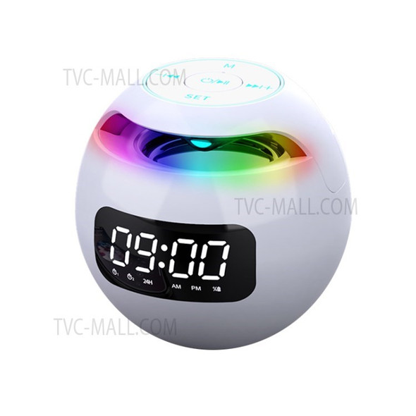 Mini Bluetooth Speaker Wireless Subwoofer Sound Box Alarm Clock HiFi TF Card MP3 Music Player FM Radio - White