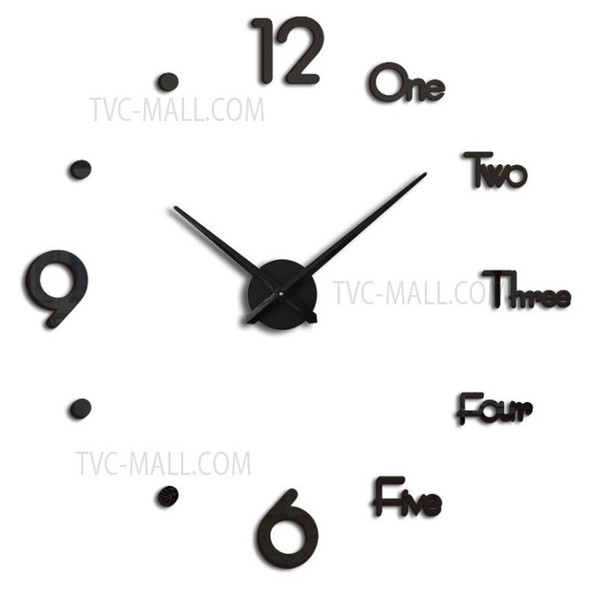 Non-Ticking Wall Clock 3D Sticker Stylish Digital Clock Home Decor - Black