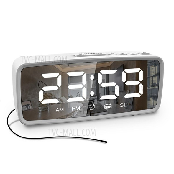 Mirror Digital Wireless LED Display Alarm Clock with Snooze Function - White/Radio Version