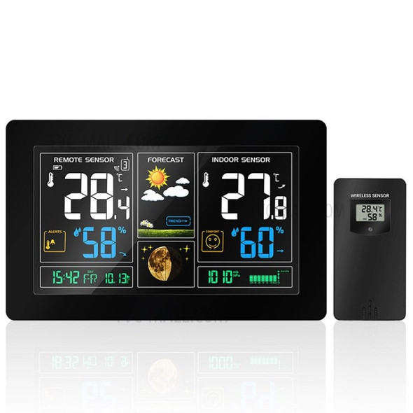 Wireless High Precision Weather Thermometer Temperature Humidity Forecast Barometer Calendar - Black/EU Plug