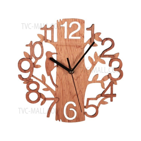 JD-2301 For Home Decoration Wood Texture Wall Clock Bird Tree Hanging Clock - Wood Texture