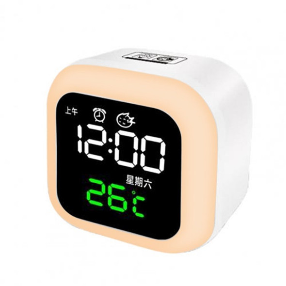Smart Children Alarm Clock Big LED Display Room Temperature Kids Bedside Lamp - White