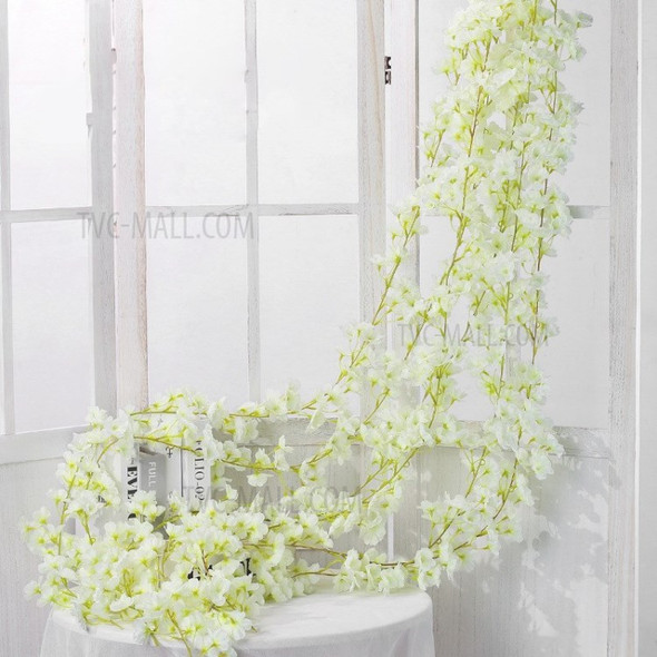 Artificial Cherry Rattan Flower Vine Hanging Silk Flowers Garlands Cherry Flower Wreath for Decoration - White