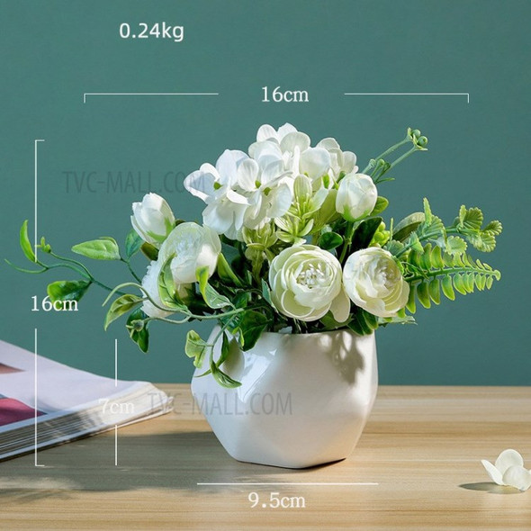 Artificial Flower with Vase Potted Plant Simulation Flower Pot Home Decor - White
