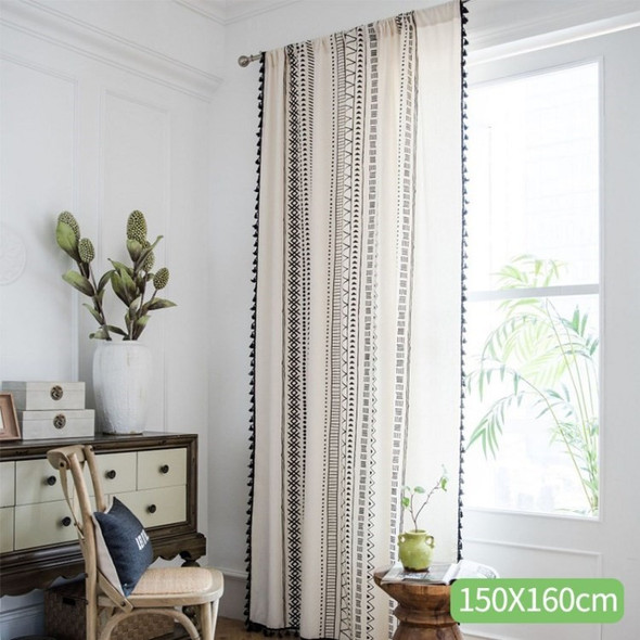 Linen Curtain with Tassels Semi Blackout Bohemian Window Curtains for Living Room - Rod style/150*160cm