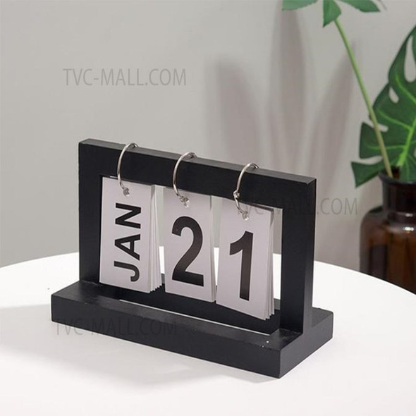 Wooden Page Turning Desk Calendar Flipping Calendar - Black
