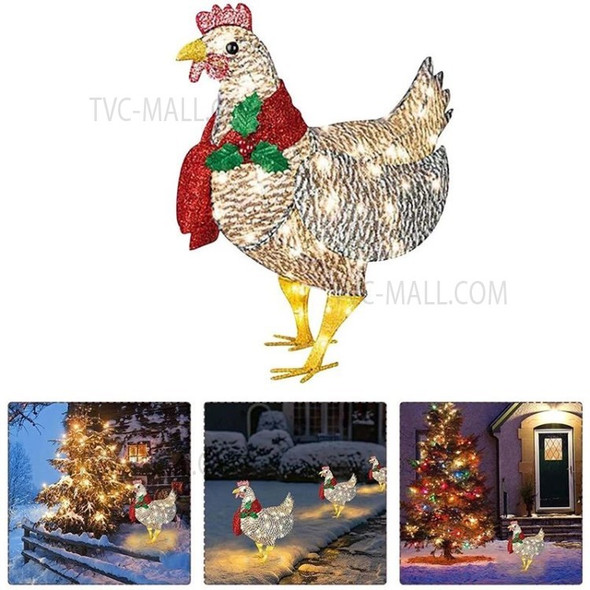 For Garden Patio Christmas Decor Chicken Rooster Doll Design Light with Scarf - Yellow Light/M