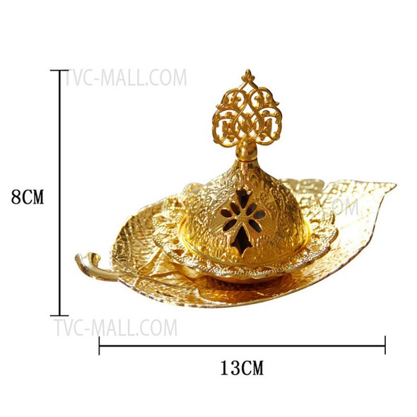 MuslimArabic Incense Burner Holder Metal Censer Ornaments for Eid Ramadan - Gold Leaf