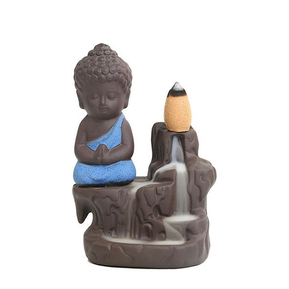 Incense Burner Smoke Waterfall Ceramic Backflow Handcraft Incense Stick Holder - Baby Blue