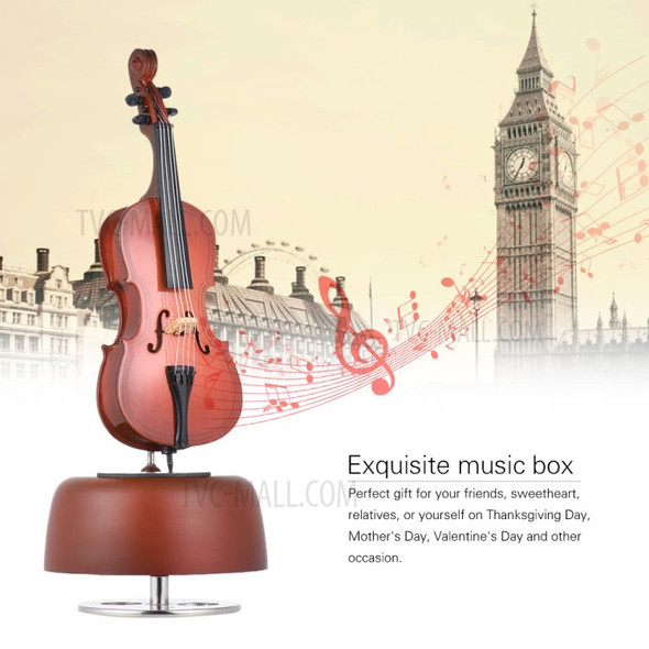 Classical Smooth Surface Wind Up Music Box with Rotating Musical Base Instrument Exquisite Miniature Replica Artware Gift, Plug: FR - Cello