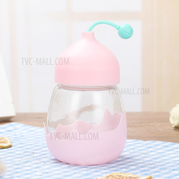 310ml Glass Water Bottle with High Temperature Resistance Silicone Cover - Pink
