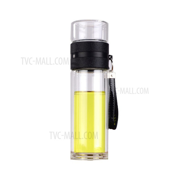 300ml Double Wall Glass Tea Tumbler Infuser Filter Water Bottle with Filter Infuser Travel Mug - Black