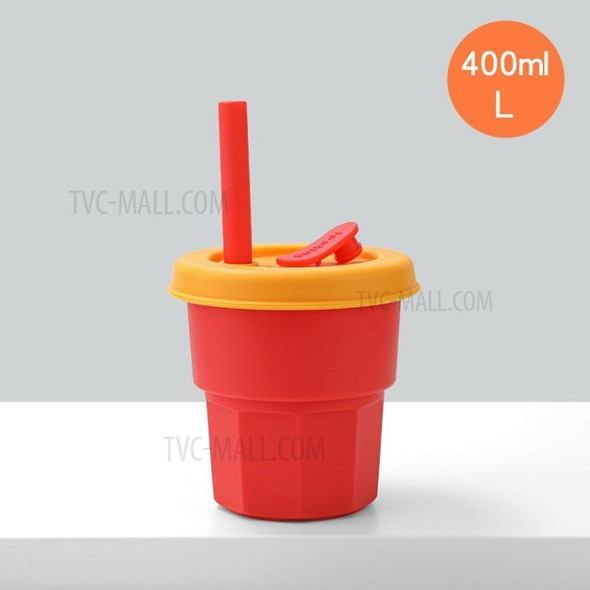 Unbreakable Durable Silicone Kids Water Milk Cup with Lid Straw - Style A/L/400ml