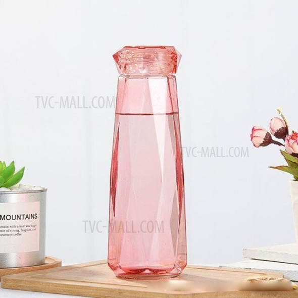 Glass Water Bottle Diamond-shaped Beverage Cup Bottle - Red