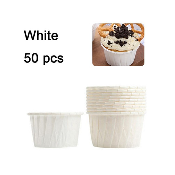 50Pcs Heat Safe Cupcake Muffin Liner Dessert Baking Cup for Wedding, Christmas, Birthday Party (with FDA Certification, BPA Free) - White