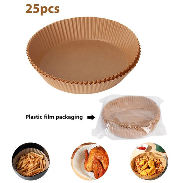 Brown/25Pcs Non-Stick Air Fryer Disposable Paper Liner Airfryer Oven Parchment Sheet High-Temperature Resistance Baking Paper (FDA Certification)