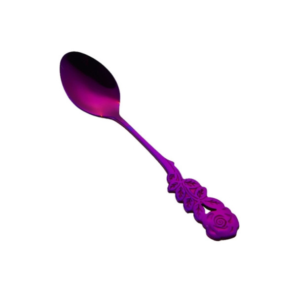 Small Mini Stainless Steel Rose Flower Coffee Spoon Strring Spoon Teaspoon Tea Spoon Dessert Spoon Long Handle Tableware(Purple)