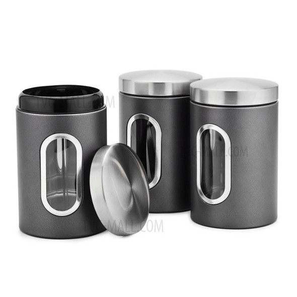 3Pcs/Set Food Storage Containers 1.5L Kitchen and Pantry Organization Canister for Cereal, Dry Food (No FDA Certificate) - Black