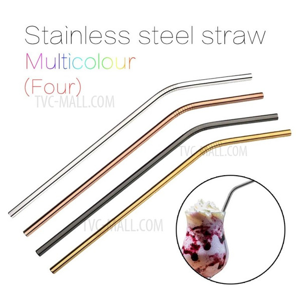 Reusable 304 Stainless Steel Milk Tea Straws with Brush Drinking Accessories - 3Pcs Straws/1 Brush
